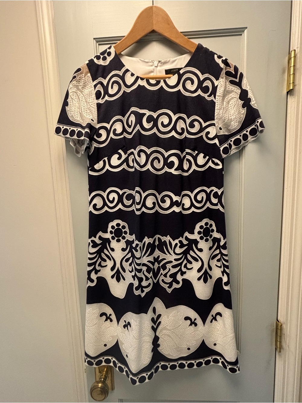 J.Crew Navy & White Patterned Short Sleeve Dress size 4
